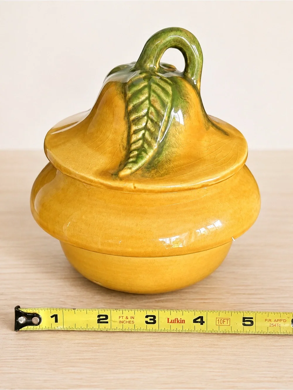 Vintage California Pottery Pear Lidded Sugar Bowl Yellow Green MCM USA 252